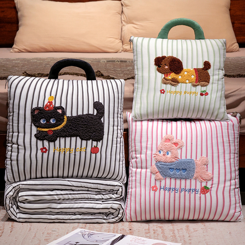 Travel Accessories Gifts - Couverture-oreiller rayée de dessin animé 2-en-1,